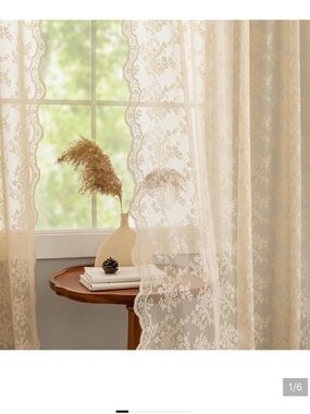 Sheer Lace Scalloped Window Curtains in Cream